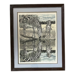 Vintage 1970’s Artists Proof Lithograph of Zebras at Water by Susan Sosa