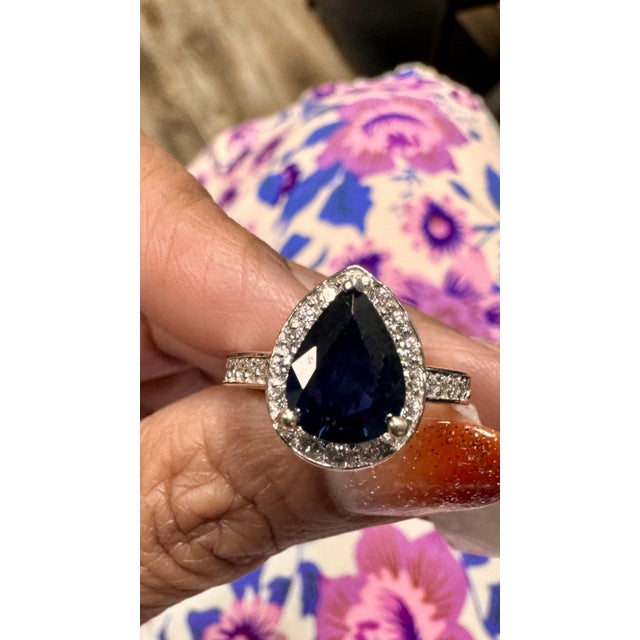 Metal Roshe Jewels Sapphire Ring With Diamonds 18k White Gold Engagement Ring, 2.44 Ct, Size 6.25 For Sale - Image 7 of 8