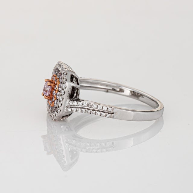 Pink Diamond Ring Sz 7 Estate 14k White Gold Square Halo Fine Colored Jewelry For Sale - Image 4 of 7