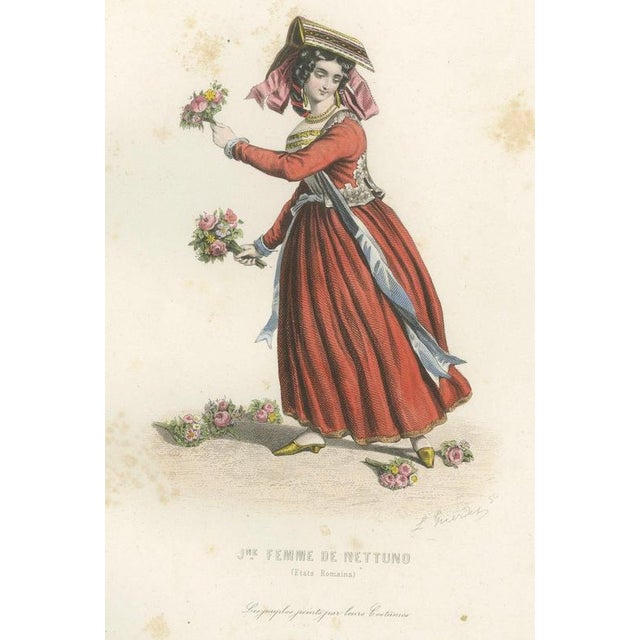 Paper Italian Women Folk Costume Engravings, 1850, Engraving For Sale - Image 7 of 12