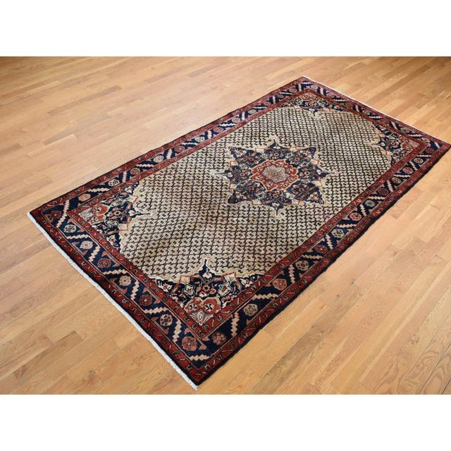 1970s 1970 Champagne Color Vintage Persian Hamadan Camel Hair Pure Wool Hand Knotted Rug For Sale - Image 5 of 11