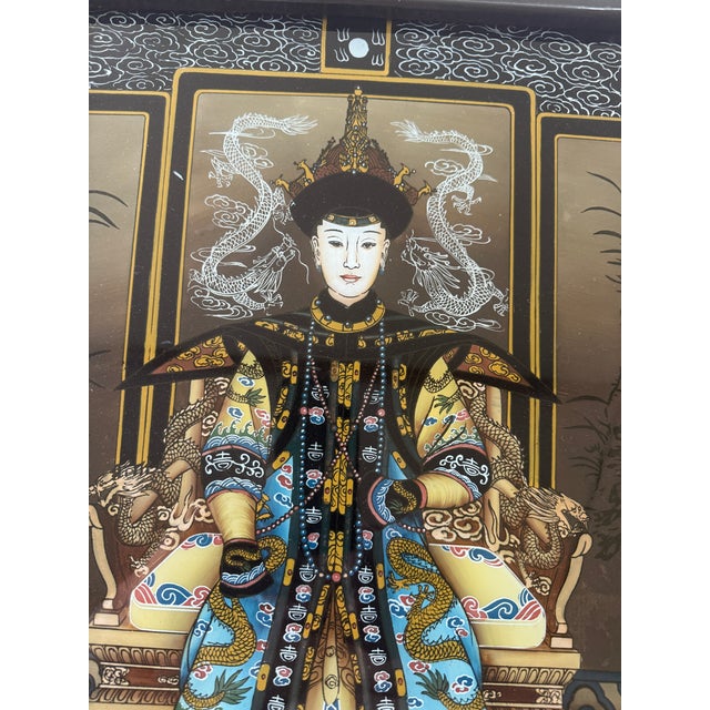1920s 1920s Pair of Chinese Reverse Glass Ancestral Portraits of Emperer and Empress Qing Dynasty For Sale - Image 5 of 15