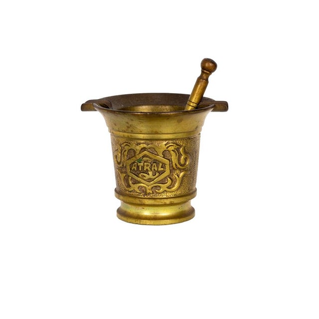 1950s Bronze Mortar and Pestle with Atral Logo Pharmaceutical, 1950s For Sale - Image 5 of 7
