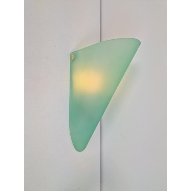Vintage Triangular Conical Wall Sconces in Green Frosted Glass, 1990s, Set of 2 For Sale - Image 14 of 15
