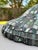 Offering for sale this exquisite Tiffany-style leaded green slag glass lotus lamp shade with the following fine features:...