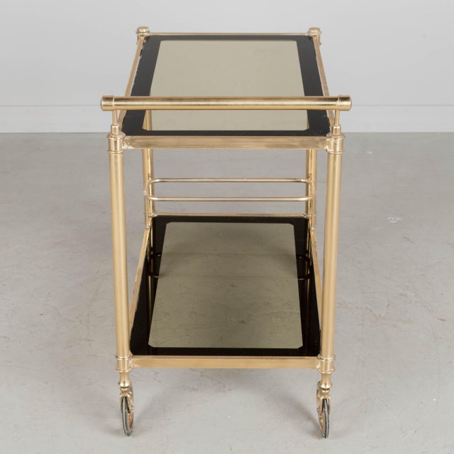 1970s Italian Brass Bar Cart With Smoked Glass Shelves 1970s For Sale - Image 5 of 10