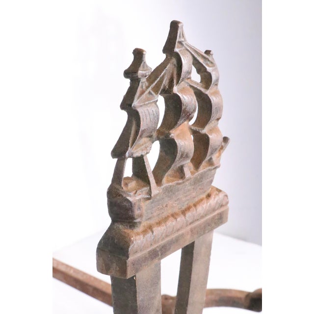 Brown Pr. Vintage Clipper Ship Andirons For Sale - Image 8 of 15