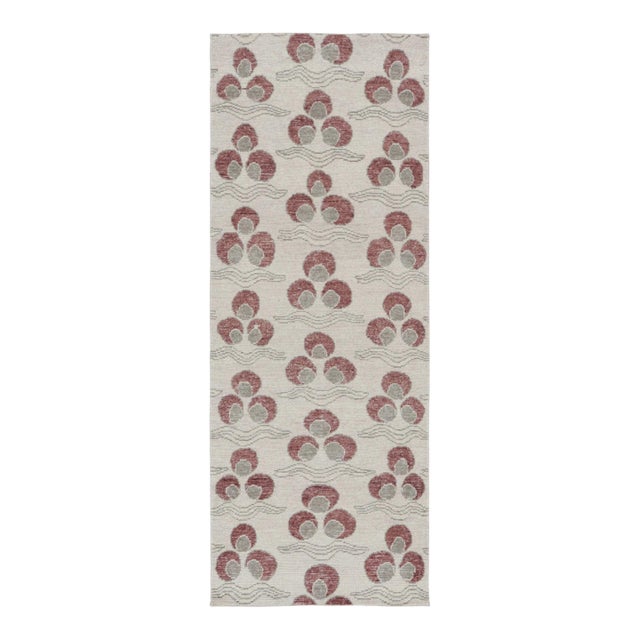 Rug & Kilim's Distressed Runner Rug, Gray and Red Chintamani Patterns For Sale