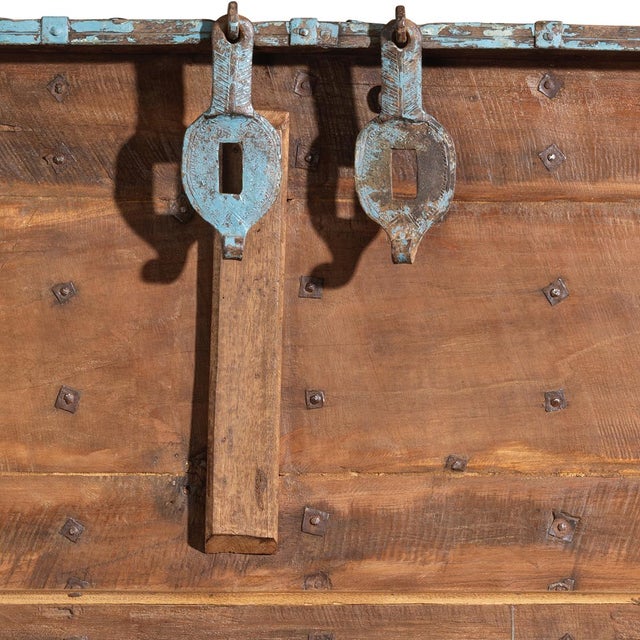 Wood Indian Pithara Blue Storage Chest, 1940s For Sale - Image 7 of 9