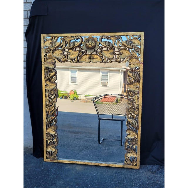 1950 Heavily Carved Hollywood Chinese With Birds Mirror New Glass. For Sale - Image 10 of 16