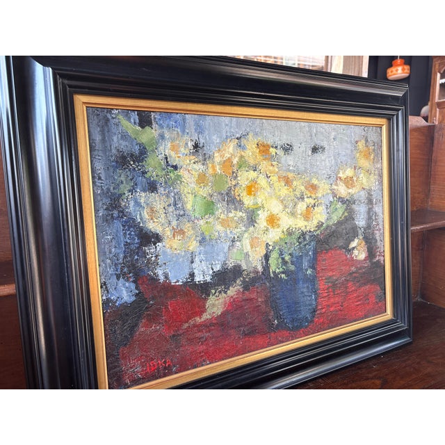 Idka Cohen, Still Life with Flowers, 1970s, Oil Painting on Canvas, Framed For Sale - Image 9 of 16