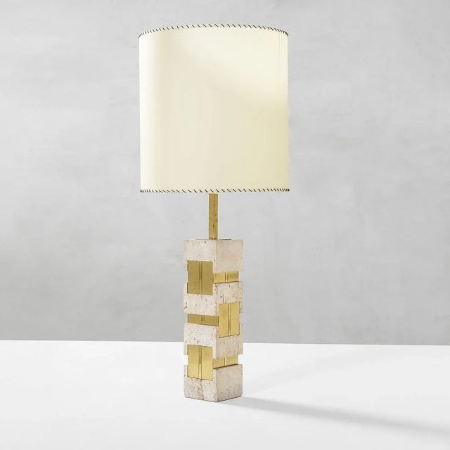 Beige Table Lamp in Travertine and Brass by Gaetano Sciolari, 1970s For Sale - Image 8 of 8