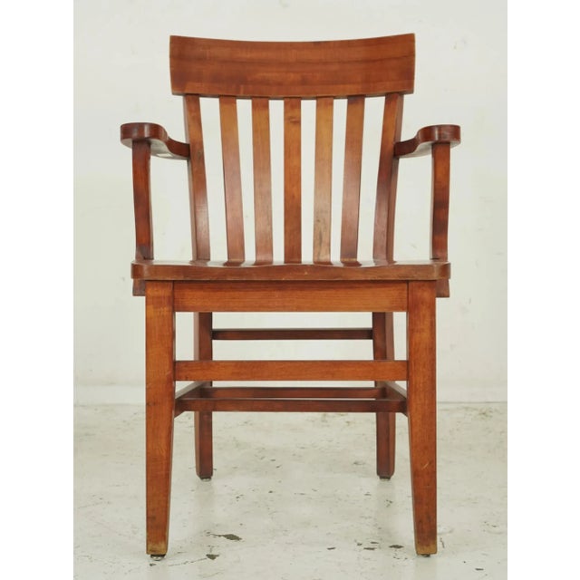 Brown Mid 20th Century Vintage Slat Back Wooden Bankers Chairs- Set of 3 For Sale - Image 8 of 12