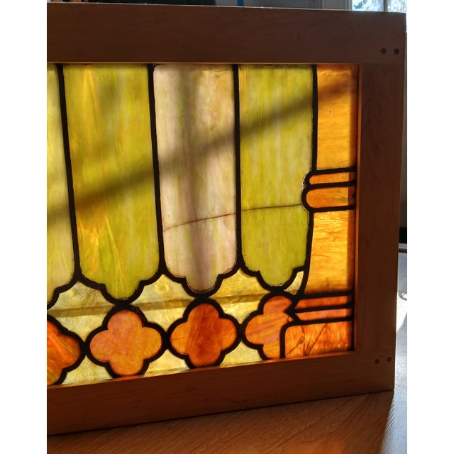 Art Nouveau Antique Willet Studio Slag Glass Window Panel in Hand-Crafted Maple Frame – Piece 1 of 2 For Sale - Image 3 of 12
