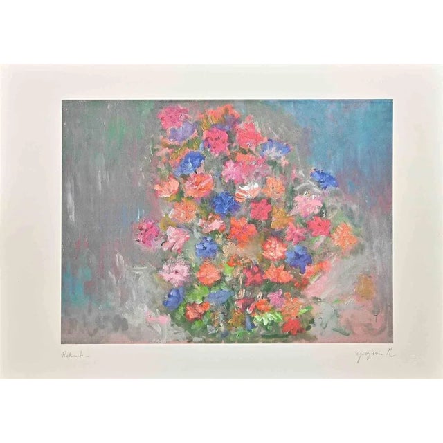 Contemporary Martine Goeyens, Flowers, Digigraph, Late 20th Century For Sale - Image 3 of 3