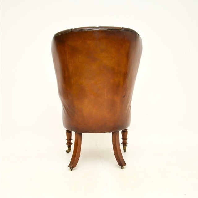 Metal Victorian Leather Barrel Back Wing Armchair, 1840s For Sale - Image 7 of 10
