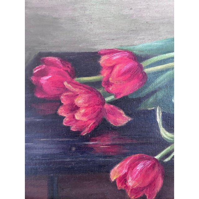 1960s Vintage Original Flower Oil Painting, Tulips Still Life Art For Sale - Image 5 of 15