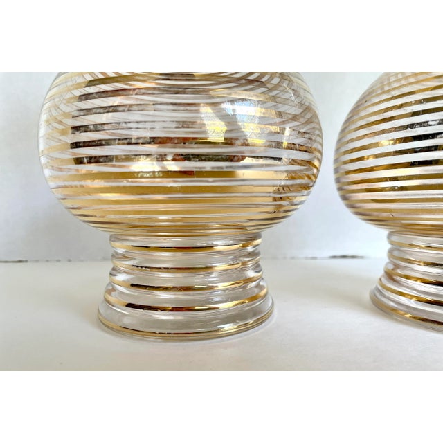 Early 20th Century Pair of Art Deco Gold Striped Glass Decanters For Sale - Image 11 of 12