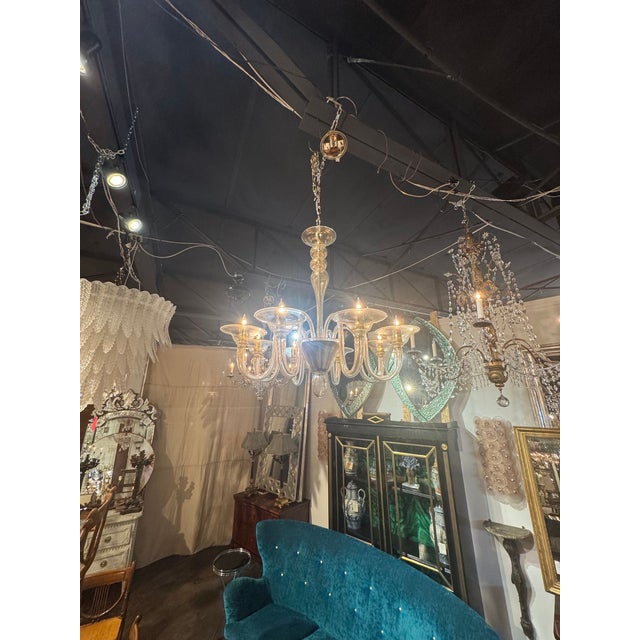 Modern Murano Gold Glass 8 Arm Chandelier For Sale - Image 3 of 6