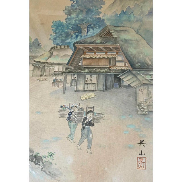 Asian Old Water Color Landscape Painting on Silk Framed 22.5" H For Sale - Image 10 of 10