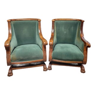Antique Transitional Empire Beechwood Platform Rocker Tub Chairs - A Pair For Sale