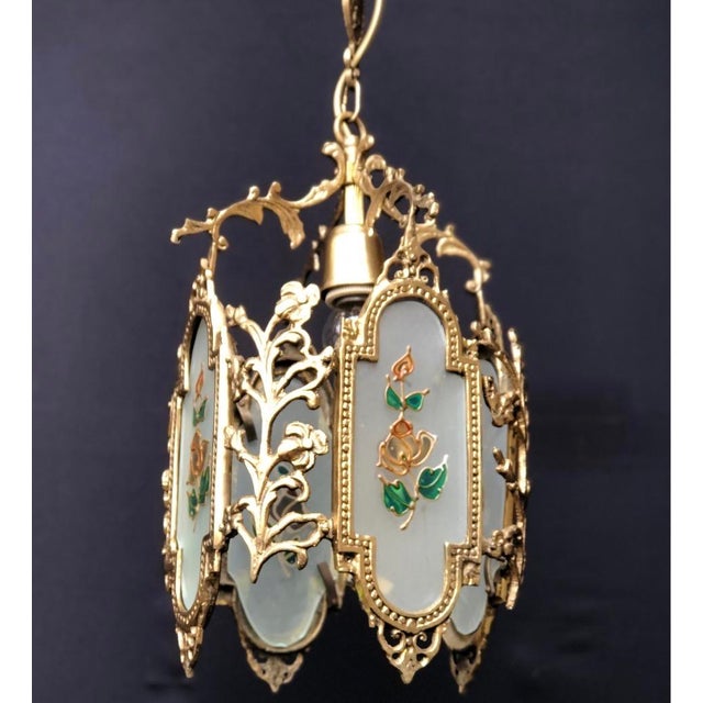 French Country Vintage Chandelier Solid Brass Floral Figures From 1969s For Sale - Image 3 of 9