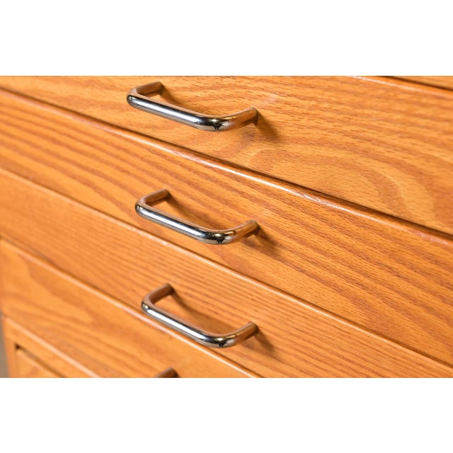 Wood Mid-Century Modern Oak 15-Drawer Architect's Blueprint Flat File Cabinet For Sale - Image 7 of 12