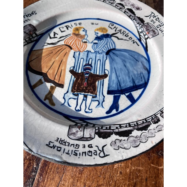 Ceramic Antique 1917 Hr Quimper Assiettes Du Cercle Du Soldat or Circle of the Soldier of the 6th Arrt Faience Plate La Crise Du Charbon/the Coal Crisis For Sale - Image 7 of 7