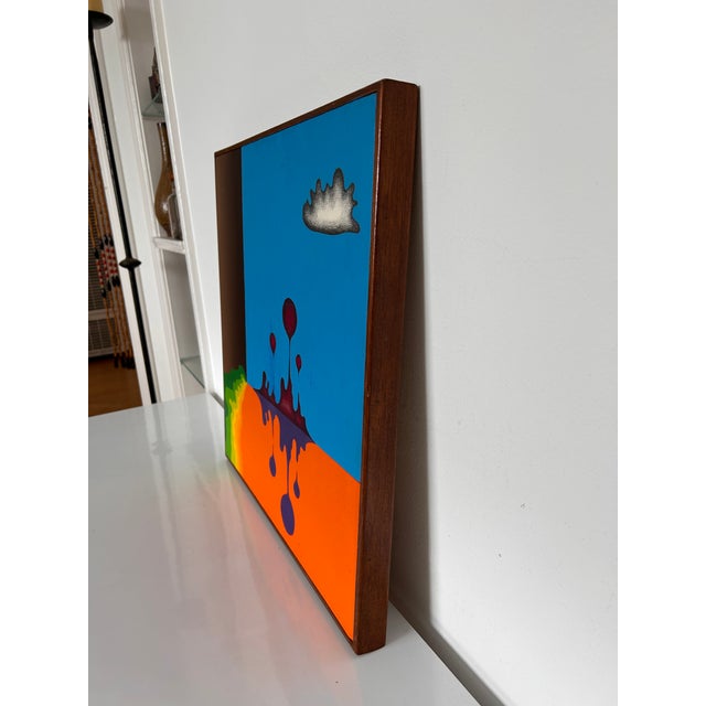 Mid-Century Modern Original Vintage Psychedelic Art Surrealist Acrylic Painting Drips/Blobs For Sale - Image 3 of 9