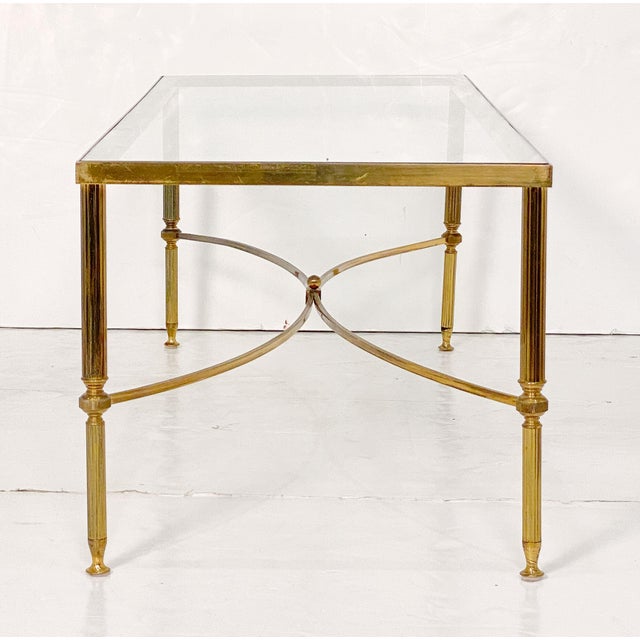 French Cocktail or Coffee Low Table of Brass and Glass in the Maison Jansen Style For Sale - Image 10 of 11