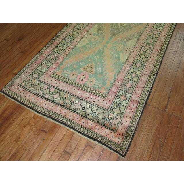 Pink Zabihi Collection Pink and Green Vintage Karabagh Runner - 3'8" x 10'7" For Sale - Image 8 of 9
