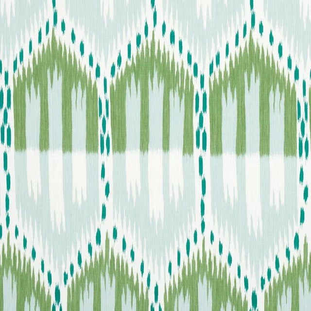 Schumacher SAMPLE - Schumacher Bukhara Ikat Fabric In Mineral And Leaf For Sale - Image 4 of 4