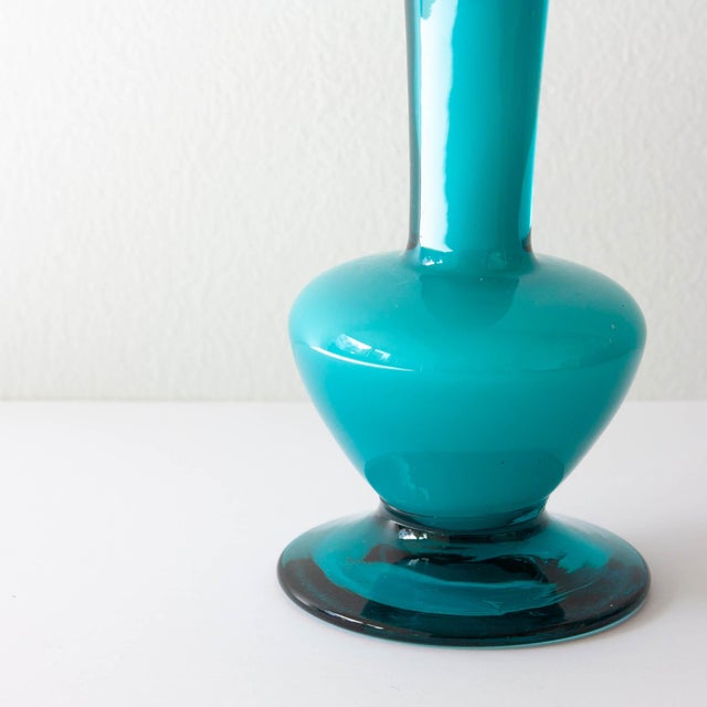 Vintage Portuguese Blue Glass Vase with Foot, 1960s For Sale - Image 3 of 9