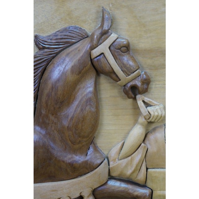 Wood Late 20th Century Chinese Carved Walnut Bole Xiang Ma Selecting a Horse Plaque 27" For Sale - Image 7 of 11