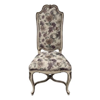 Mid 20th Century French Provincial Style Floral Tapestry Accent Chair With Distressed Finish For Sale