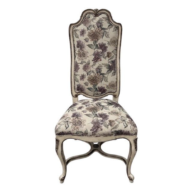 Mid 20th Century French Provincial Style Floral Tapestry Accent Chair With Distressed Finish For Sale