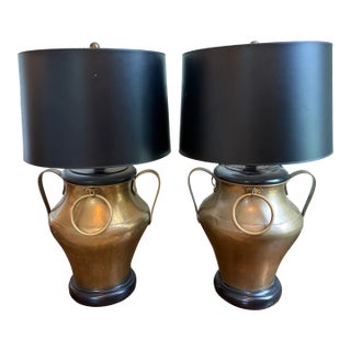 Mid 20th Century Pair of Large Brass Table Lamps For Sale