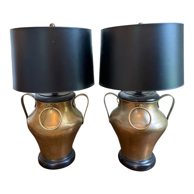 Mid 20th Century Pair of Large Brass Table Lamps For Sale