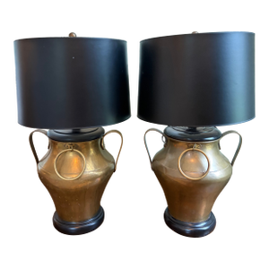 Mid 20th Century Pair of Large Brass Table Lamps
