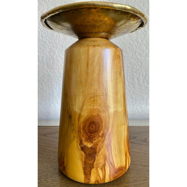 Artisan, Studio-Craft, Hand-Turned Wood & Brass Taza Vessel For Sale - Image 13 of 13