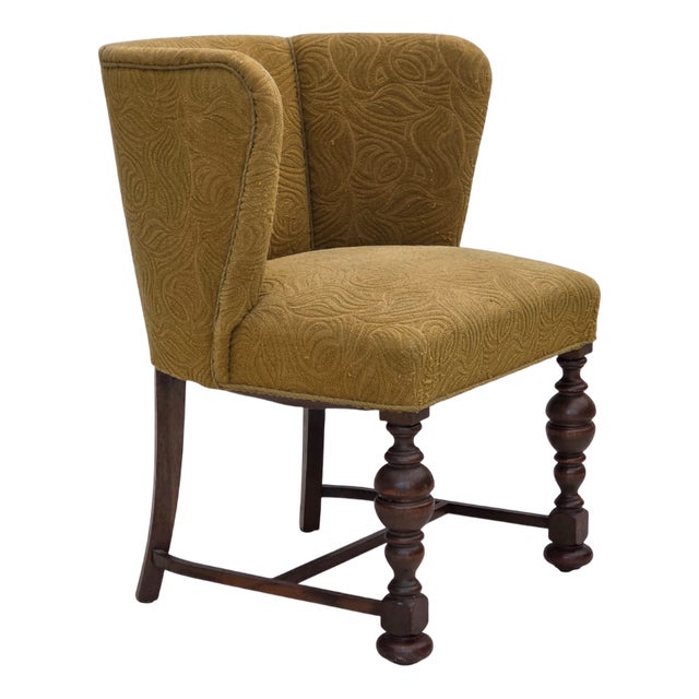 Vintage Danish Lounge Chair in Green Furniture Velour and Oak, 1950s For Sale