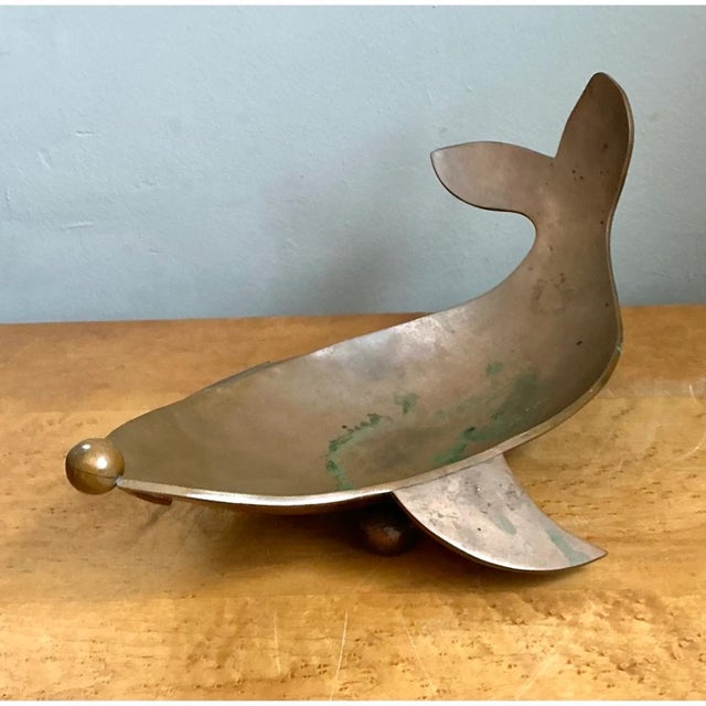 Metal Vintage Sculptural Metal Whale Bowl For Sale - Image 7 of 12