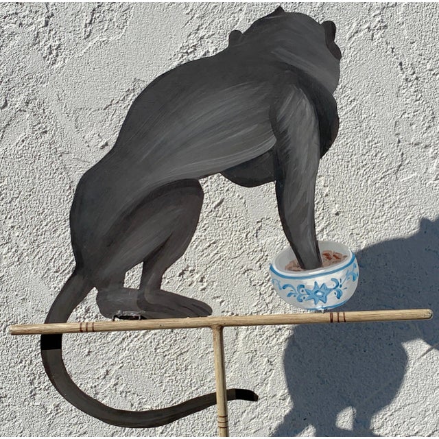 Tole Monkey with Chinese Export Bowl Towel Rack For Sale - Image 12 of 12
