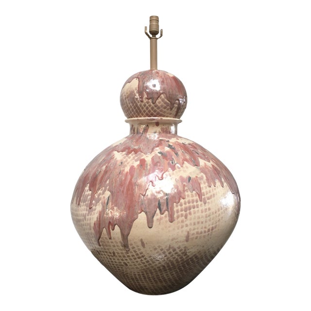 Vintage Sculptural Post Modern Drip Glaze Ceramic Lamp For Sale