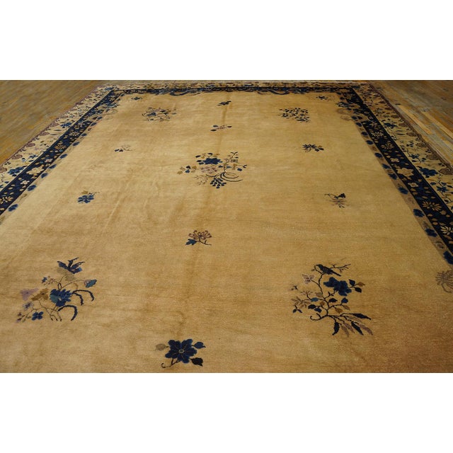 Chinese 1920s Beige Open Field Antique Large Chinese Peking Dragon Floral Knotted Rug For Sale - Image 3 of 9