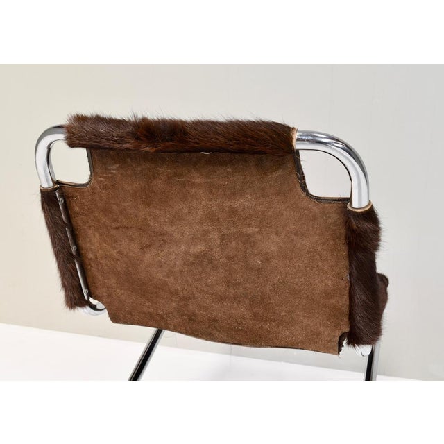 Vintage Italian Chair in Cowhide and Chrome, 1970s For Sale - Image 13 of 16