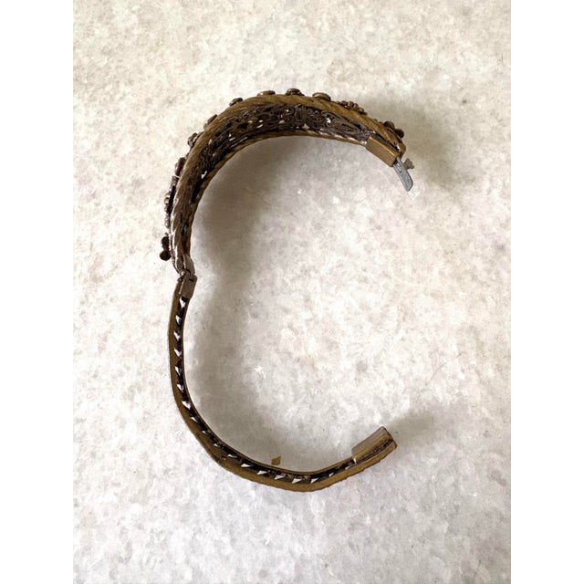 Art Deco French Art, Deco, Brass, and Rhinestone Bengal Bracelet W/ Hinged Clasp For Sale - Image 3 of 5