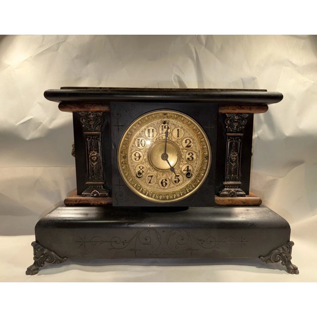 Seth Thomas Antique Adamantine Black Mantel Clock For Sale - Image 12 of 12