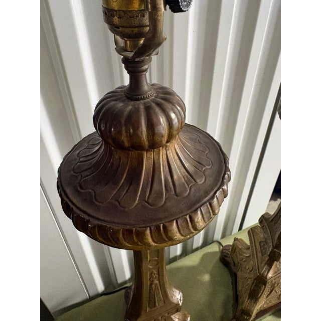 Late 19th Century Pair of Brass Prickets Adapted as Lamps on Wood Bases, Late 19th Century For Sale - Image 5 of 6