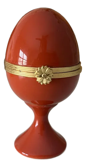 Vintage Porcelain Limoges France Pedestal Egg Trinket Box Burnt Orange, Easter Display Stand